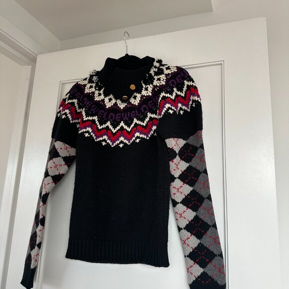 Loewe Sweater Wool Blend Rib Knit Argyle-Intarsia Pattern Roll Neck Sz Medium - Picture 5 of 12